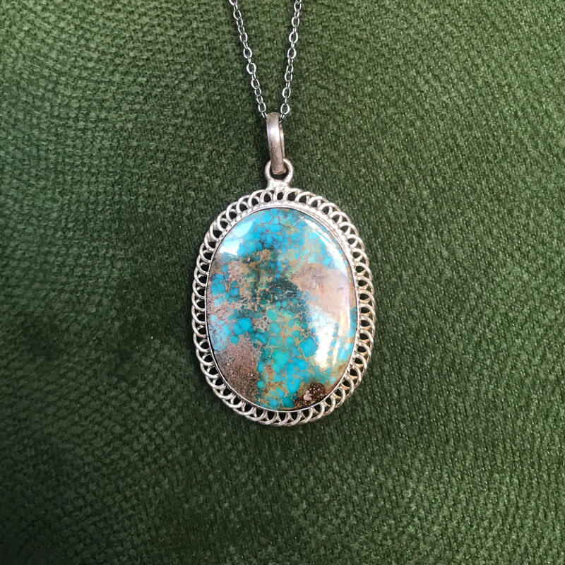 گردنبند نقره با سنگ فیروزه نیشابور