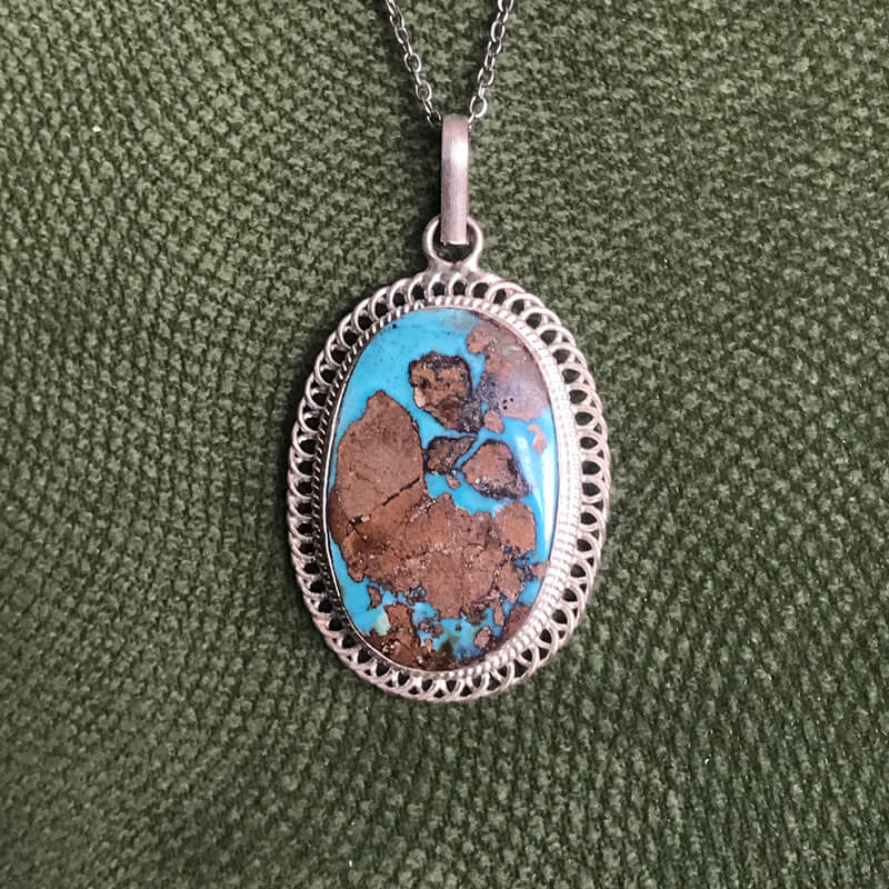 گردنبند نقره با سنگ فیروزه نیشابور