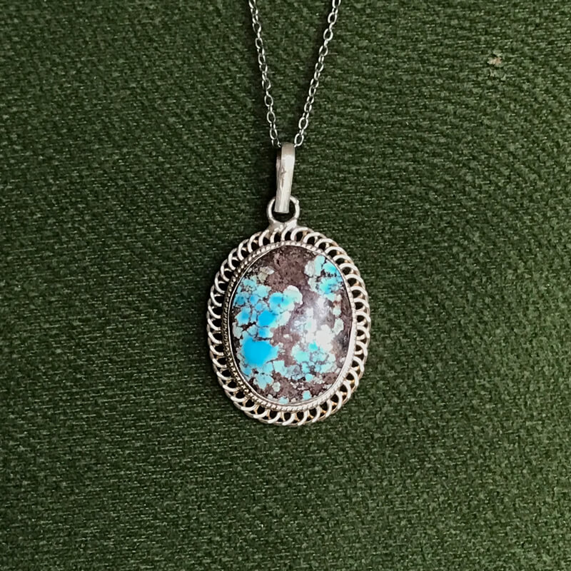 گردنبند نقره با سنگ فیروزه نیشابور