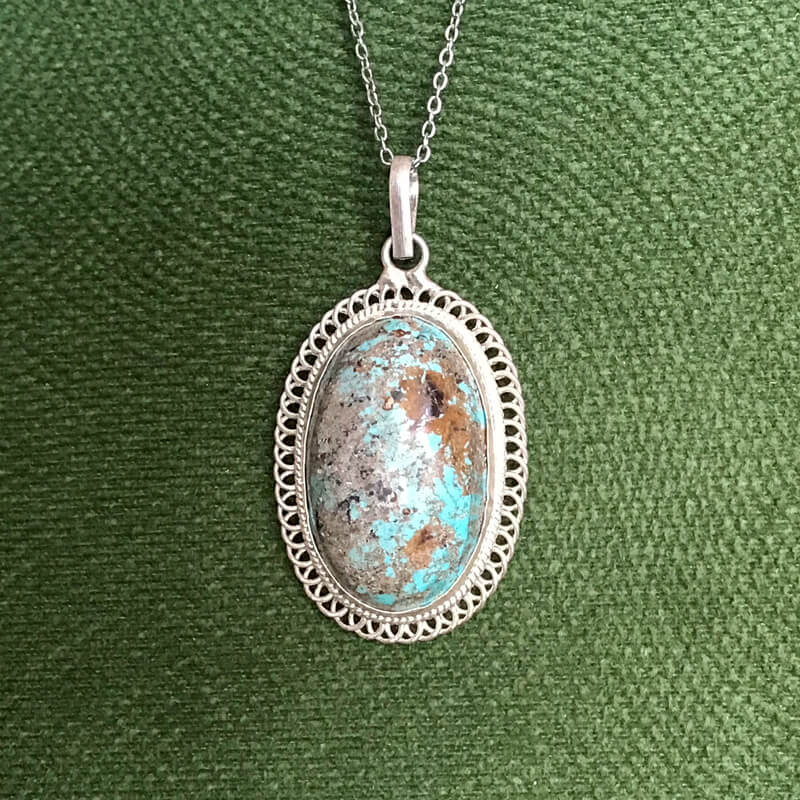 گردنبند نقره با سنگ فیروزه نیشابور