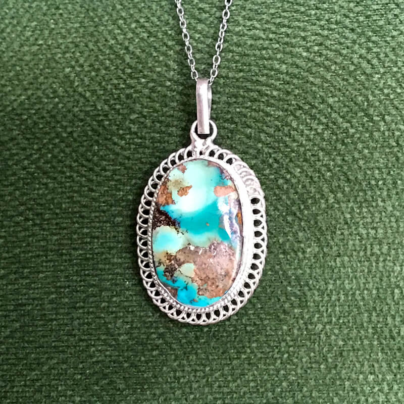 گردنبند نقره با سنگ فیروزه نیشابور