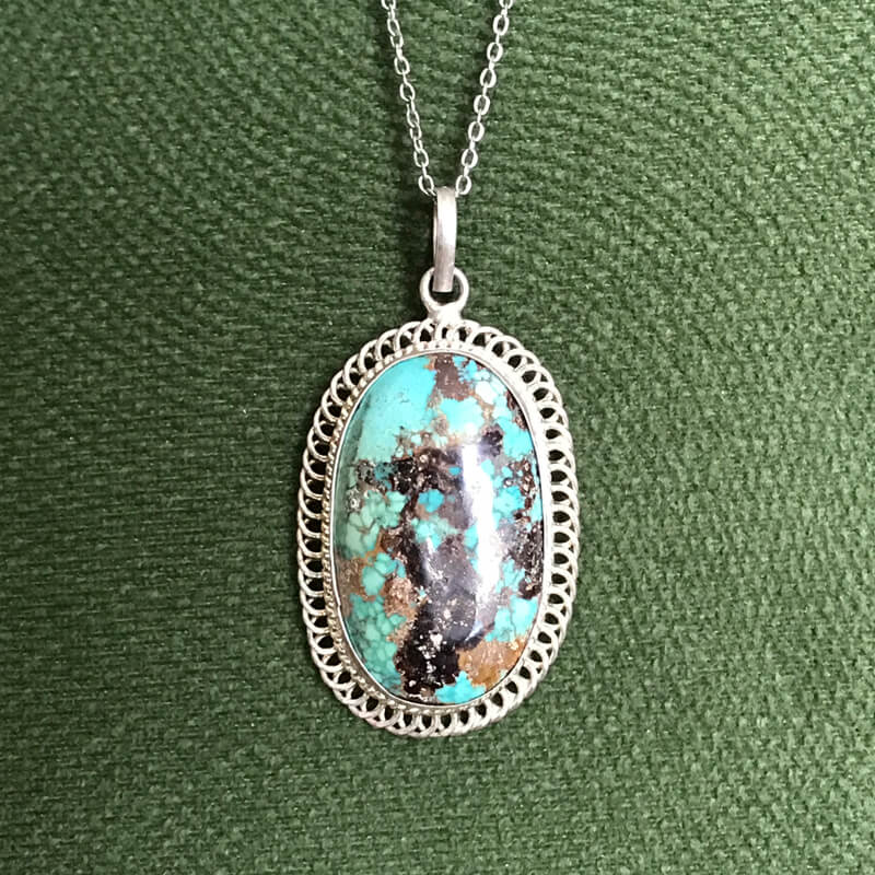 گردنبند نقره با سنگ فیروزه نیشابور