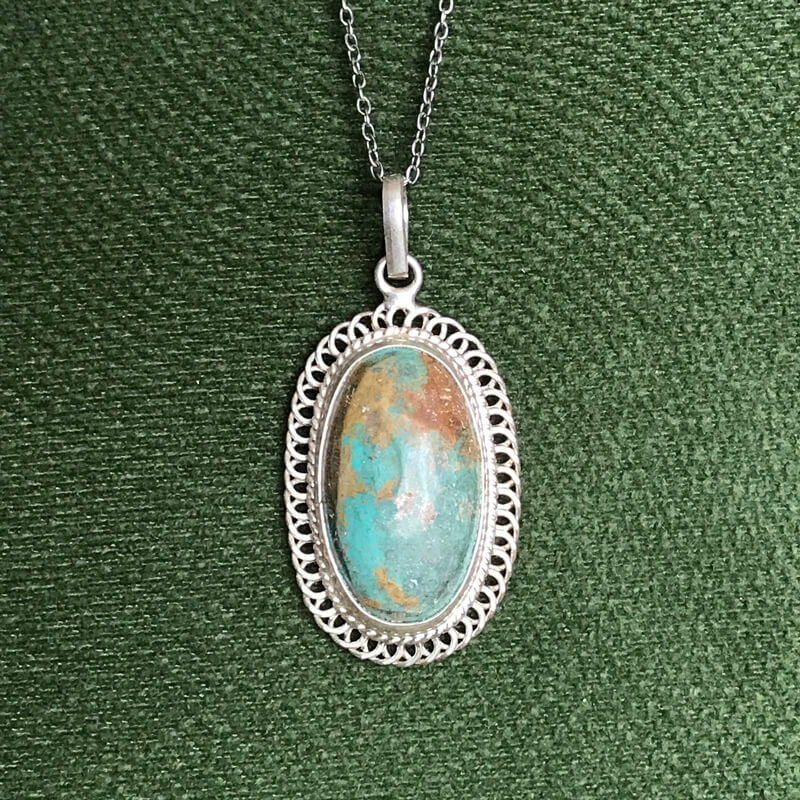 گردنبند نقره با سنگ فیروزه نیشابور