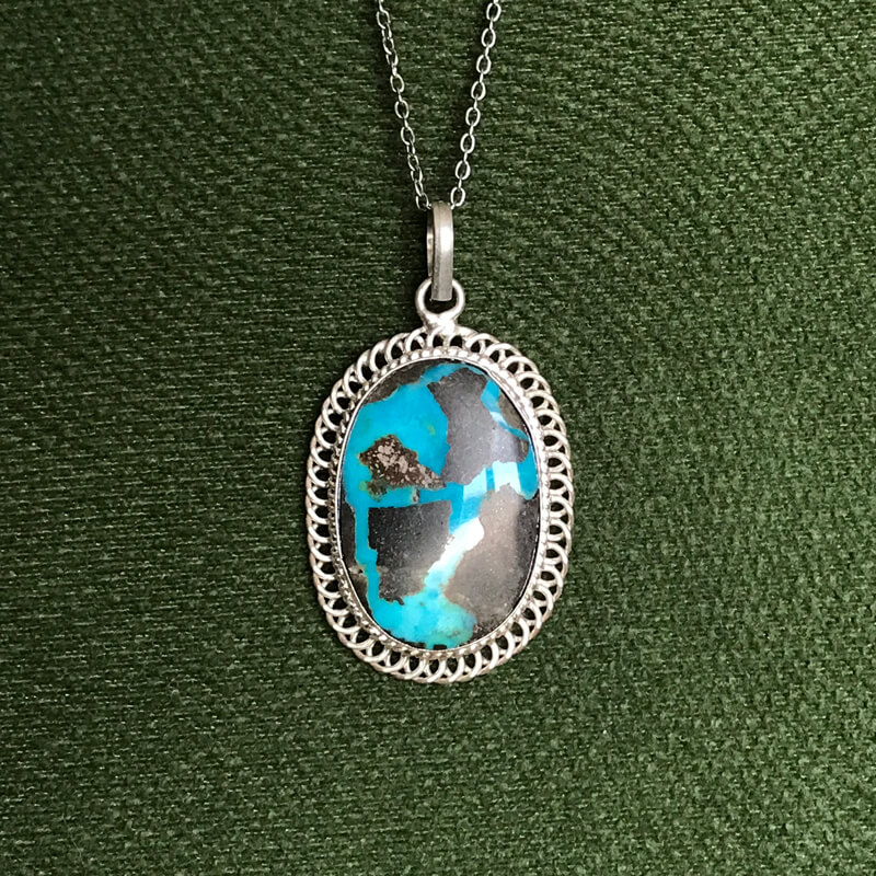 گردنبند نقره با سنگ فیروزه نیشابور