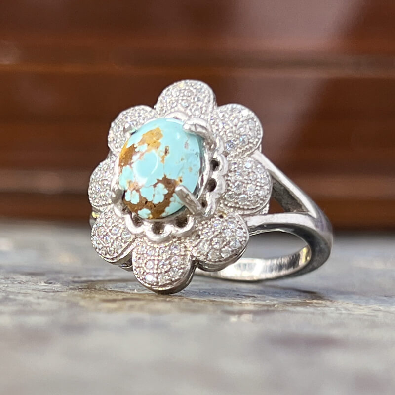 انگشتر رکاب نقره با سنگ فیروزه نیشابور