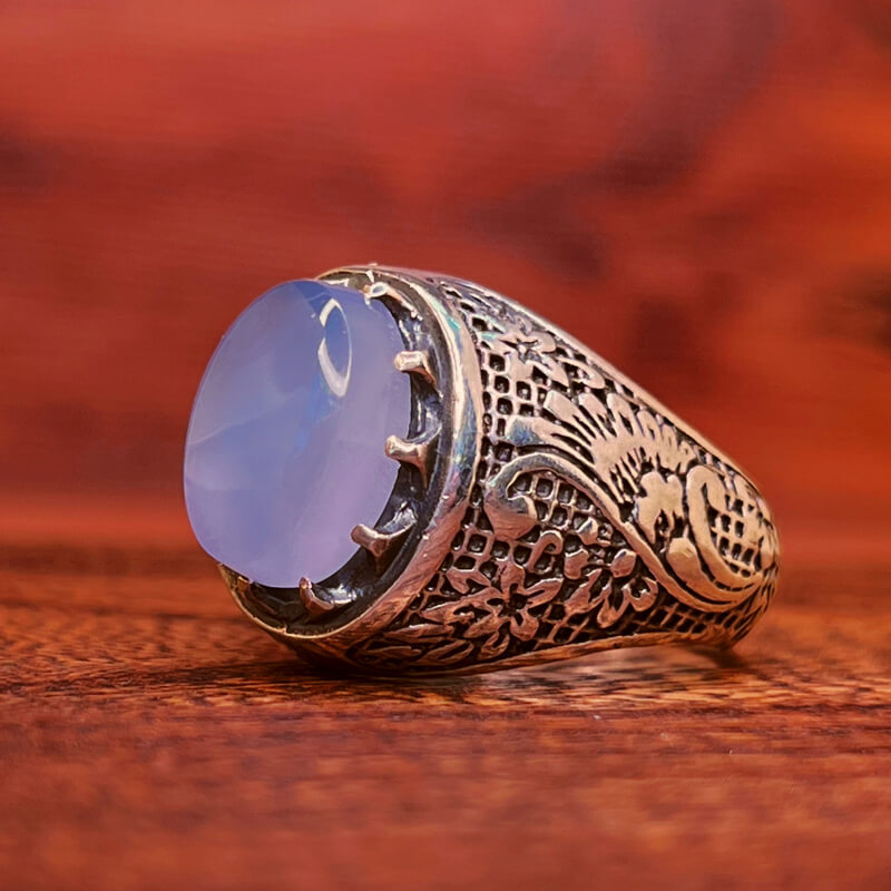 انگشتر مردانه عقیق کبود یمنی رکاب نقره