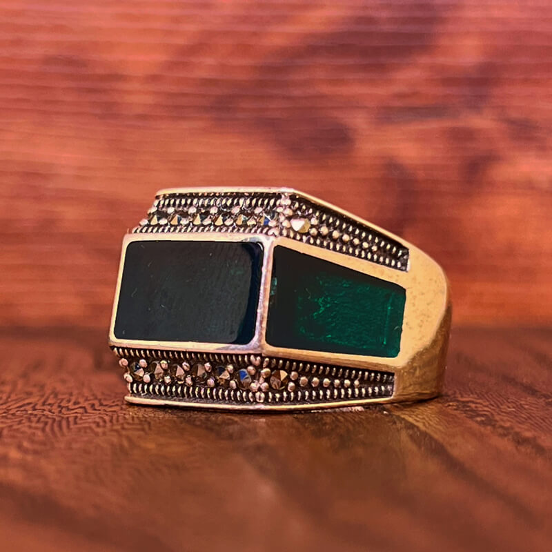 انگشتر طرح ترک عقیق سبز معدنی رکاب نقره