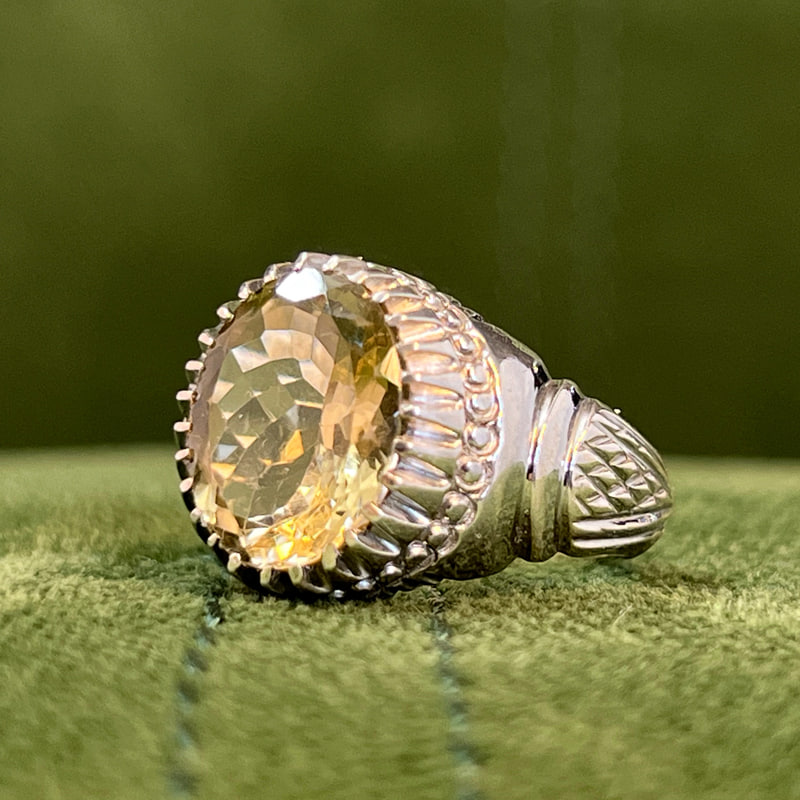 انگشتر سیترین معدنی مردانه رکاب نقره