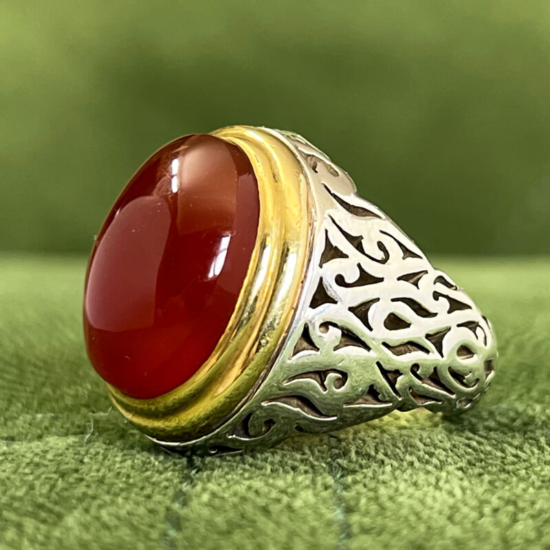 انگشتر مردانه عقیق سرخ یمنی رکاب نقره