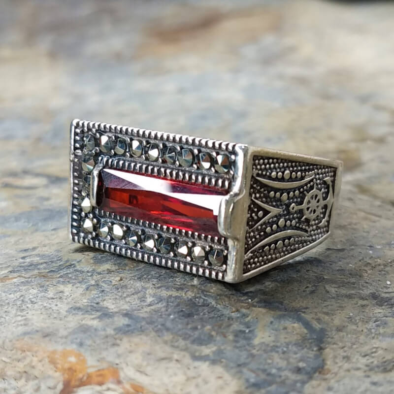 انگشتر طرح ترک سنگ کریستال رکاب نقره