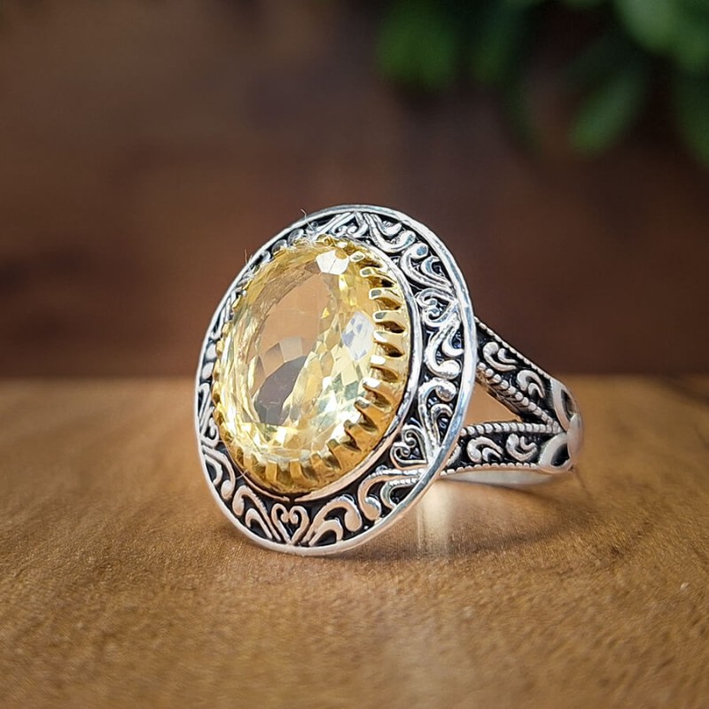 انگشتر با سنگ سیترین رکاب نقره