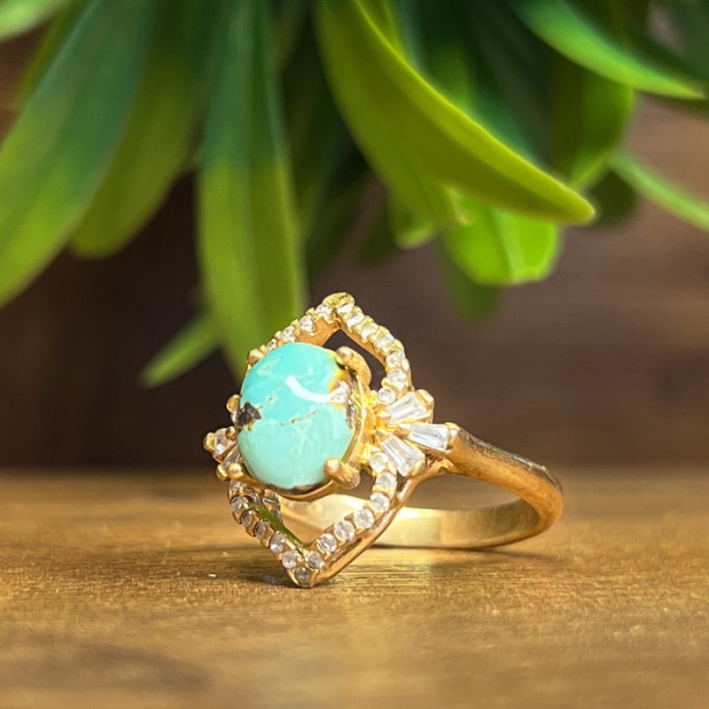 انگشتر زنانه با رکاب رزگلد و سنگ فیروزه نیشابور