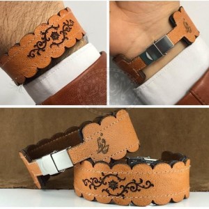 دستبند چرم طبیعی ویژه + قابل انتخاب نوع حرز