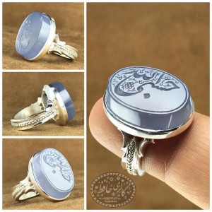 انگشتر عقیق یمنی کبود با  حکاکی دستنویس حسبی الله