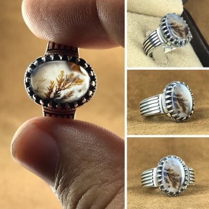 انگشتر سنگ زیبای شجر طبیعی نقش درخت پاییزی