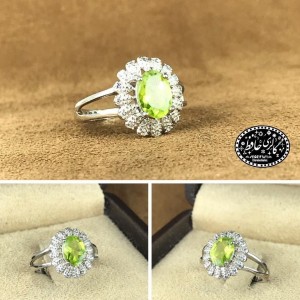 انگشتر  زنانه با سنگ زبرجد اصل معدنی