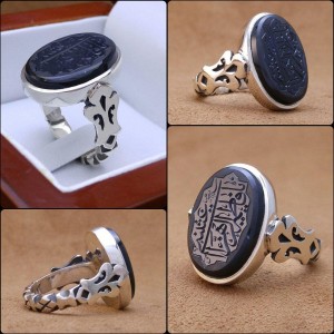 انگشتر نفیس عقیق جزع (مشکی) یمنی