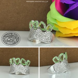 انگشتر جواهری فوق العاده شیک و اسپورت نگین  گرین کریستال