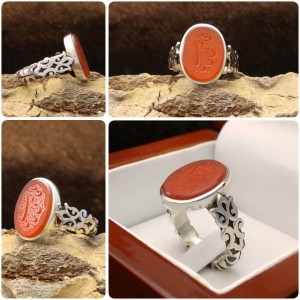 انگشتر مردانه نگین عقیق یمنی سرخ خطی (یا قاضی الحاجات)