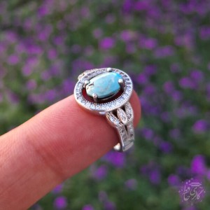 انگشتر زنانه با سنگ فیروزه نیشابور رکاب نقره
