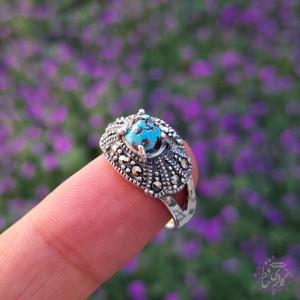 انگشتر زنانه با سنگ فیروزه نیشابور رکاب نقره