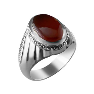 انگشتر مردانه عقیق سرخ یمنی رکاب نقره