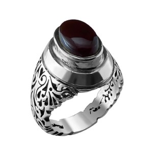 انگشتر مردانه عقیق کبدی یمنی رکاب نقره