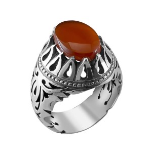 انگشتر مردانه عقیق یمنی پرتقالی رکاب نقره