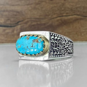 انگشتر مردانه با سنگ فیروزه نیشابور رکاب نقره