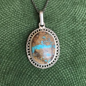 گردنبند نقره با سنگ فیروزه نیشابور