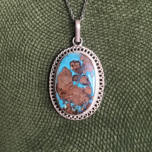 گردنبند نقره با سنگ فیروزه نیشابور