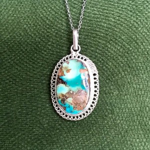 گردنبند نقره با سنگ فیروزه نیشابور