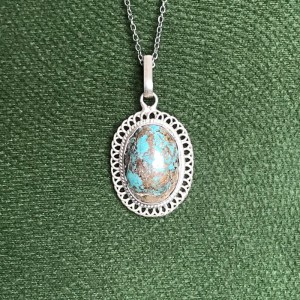 گردنبند نقره با سنگ فیروزه نیشابور
