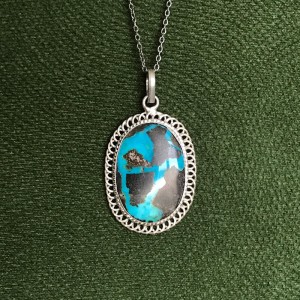 گردنبند نقره با سنگ فیروزه نیشابور