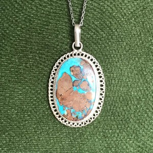 گردنبند نقره با سنگ فیروزه نیشابور