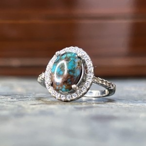 انگشتر زنانه با رکاب نقره و سنگ فیروزه نیشابور