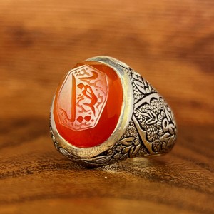 انگشتر مردانه عقیق یمنی با حکاکی رکاب نقره