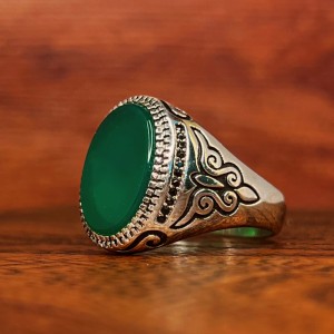 انگشتر مردانه عقیق سبز معدنی رکاب نقره