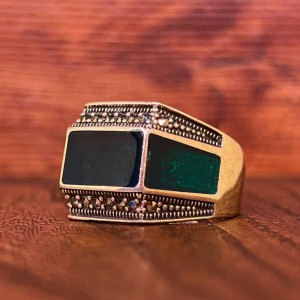 انگشتر طرح ترک عقیق سبز معدنی رکاب نقره