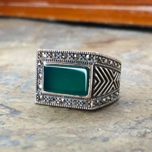 انگشتر طرح ترک عقیق سبز معدنی رکاب نقره