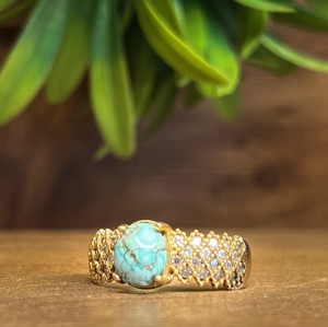 انگشتر زنانه با رکاب رزگلد و سنگ فیروزه نیشابور
