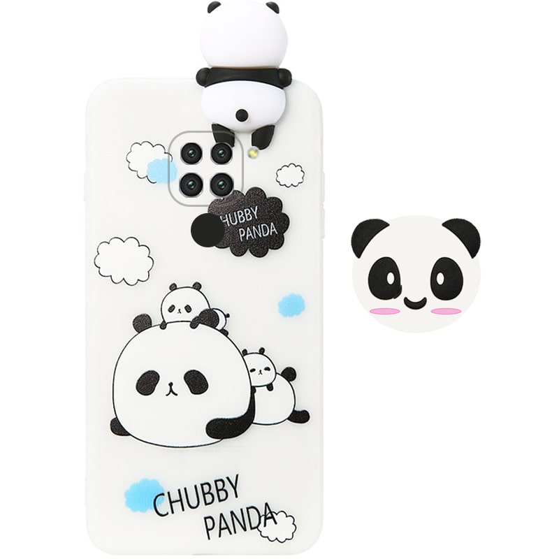 قاب فانتزی عروسکی پاندا کیس Panda Case مناسب برای گوشی Xiaomi Redmi Note 9 مدل نیمه شفاف سه بعدی همراه با پاپ سوکت سیلیکونی ست (محافظ لنزدار)