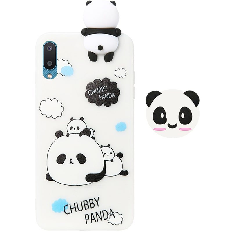 قاب فانتزی عروسکی پاندا کیس Panda Case مناسب برای گوشی Samsung Galaxy A02 / M02 / A022 مدل نیمه شفاف سه بعدی همراه با پاپ سوکت سیلیکونی ست