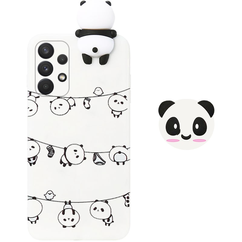 قاب فانتزی عروسکی پاندا رختی Panda Case مناسب برای گوشی Samsung Galaxy A32 5G مدل نیمه شفاف سه بعدی همراه با پاپ سوکت سیلیکونی ست (محافظ لنزدار)