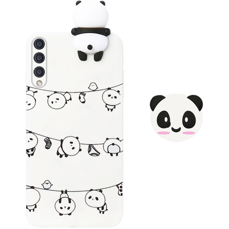 قاب فانتزی عروسکی پاندا رختی Panda Case مناسب برای گوشی Samsung Galaxy A50 / A50S / A30S مدل نیمه شفاف سه بعدی همراه با پاپ سوکت سیلیکونی ست