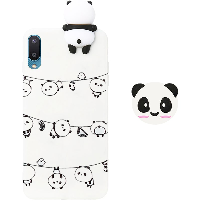 قاب فانتزی عروسکی پاندا رختی Panda Case مناسب برای گوشی Samsung Galaxy A02 / A022 / M02 مدل نیمه شفاف سه بعدی همراه با پاپ سوکت سیلیکونی ست (مجهز به محافظ لنز)