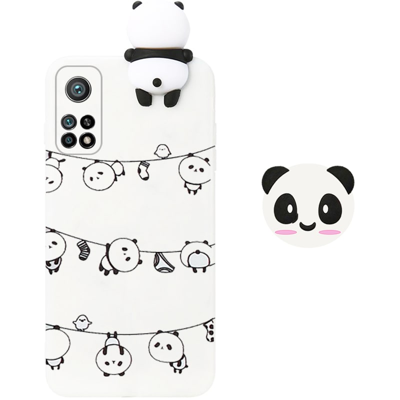 قاب فانتزی عروسکی پاندا رختی Panda Case مناسب برای گوشی Xiaomi MI 10T / 10T Pro مدل نیمه شفاف سه بعدی همراه با پاپ سوکت سیلیکونی ست (محافظ لنزدار)