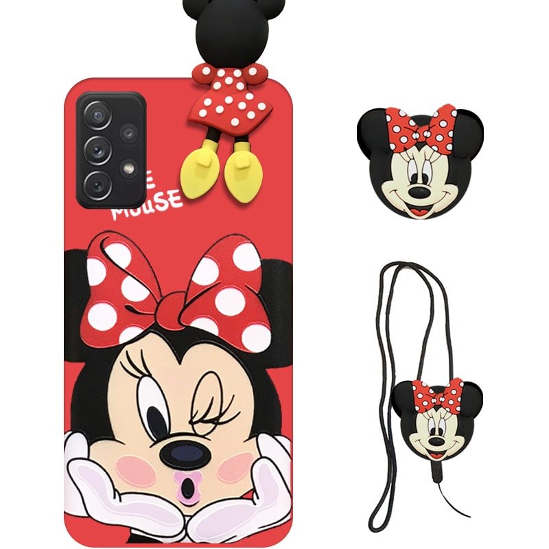 قاب عروسکی دخترانه مدل میکی موس مناسب برای گوشی Samsung Galaxy A52 4G/5G/S به همراه ست پاپ سوکت و پام پام سیلیکونی ست (محافظ لنزدار) Disney Mickey Mouse Cute Case
