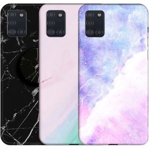 قاب ماربل مناسب برای گوشی Samsung Galaxy A31 مدل سنگی مات همراه با پاپ سوکت