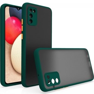 کاور و قاب گوشی مناسب برای Samsung Galaxy A02S هیبریدی دکمه رنگی مدل پشت مات محافظ لنزدار